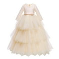 thumbnail image 1 of Girls Tutu Dress Long Sleeve Tiered Formal Party Tulle Dresses Vintage Floral Lace Floor Length Dress Wedding Party Evening Formal Dance Gown for Kids 7-14Y, 1 of 5