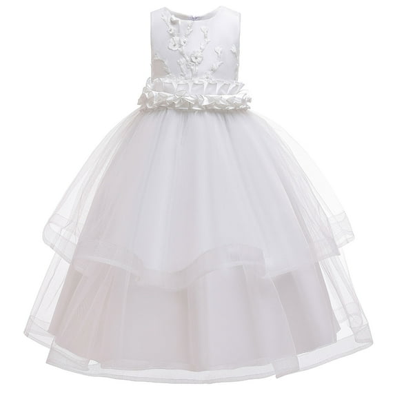 Girls Tutu-Dresses Tiered Tulle Formal Sleeveless Floral Embroidery Cocktail Gowns Teens Juniors Solid High Waisted Birthday Party Dress Clearance