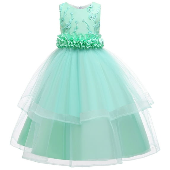 Girls Tutu-Dresses Tiered Tulle Formal Sleeveless Floral Embroidery Cocktail Gowns Teens Juniors Solid High Waisted Birthday Party Dress Clearance