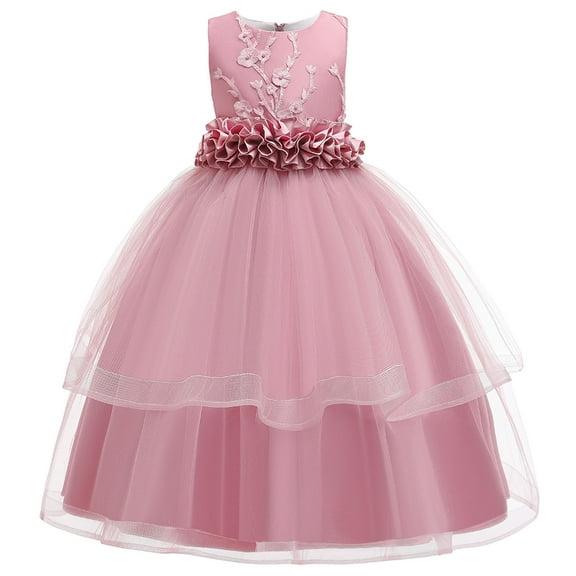 Girls Tutu-Dresses Tiered Tulle Formal Sleeveless Floral Embroidery Cocktail Gowns Teens Juniors Solid High Waisted Birthday Party Dress
