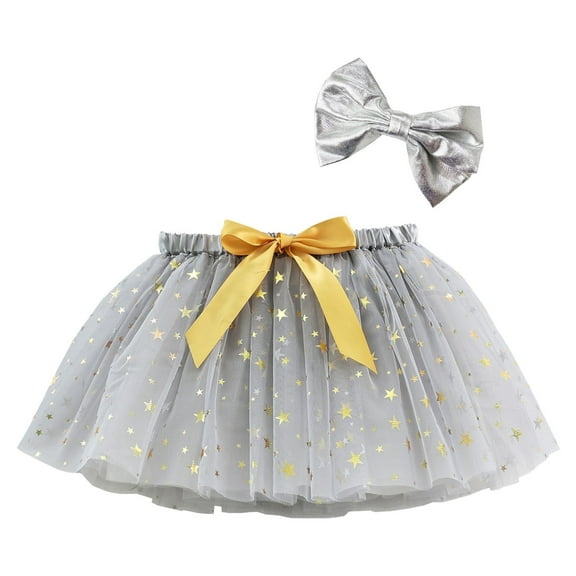 Girls Tutu Skirt Kids Ballet Dance Performance Sequin Tulle Skirt Hairband Skirts for Girls Grey 2 Years-4 Years