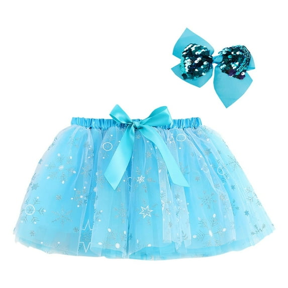 Girls Tutu Skirt Kids Ballet Dance Performance Sequin Tulle Skirt Hairband Skirts for Girls Sky Blue 5 Years-8 Years