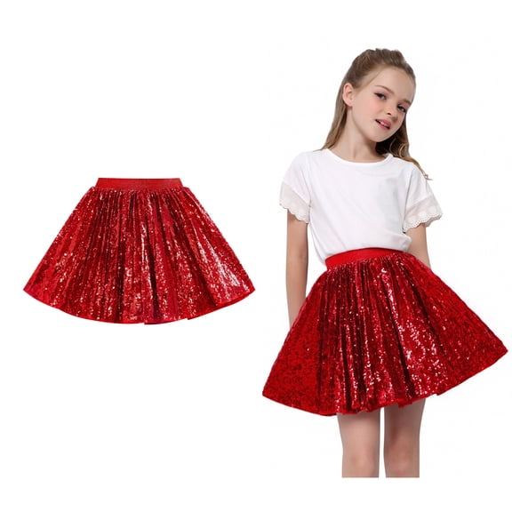 Girls Tutu Skirt Layered Red Tutu Sparkly Skirt Elastic Waist Ballet Dance Tutu Skirt Girls Party Dress 9-10 Years