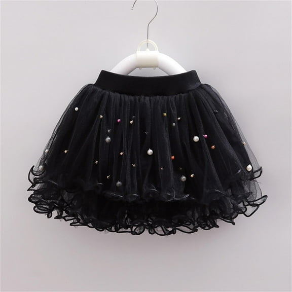 Girls Tutu Skirt Layers Black Tutu Pearl Studded Skirt Elastic Waist Ballet Dress Girls Party Dress 2-3 Years