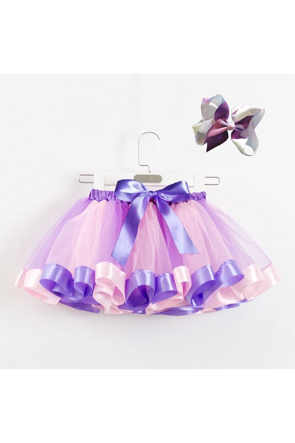 Girls Tutu Skirt Set, Toddler Baby Cute Net Yarn Princess Pettiskirt Multi-color Skirt Bow Hairpin for 2-11 Years, Rainbow Layered Tutu for Parties