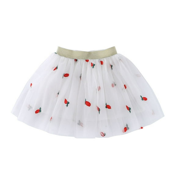 Girls Tutu Skirt Toddler Elastic Waist Cute Embroidery Mini Tulle Skirts Sweet Princess Party Big Girl's Clothes, White, 5 Years
