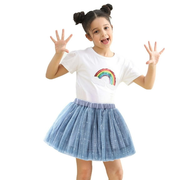 Girls Tutu Skirt Toddler Elastic Waist Layered Plaid Puffy Mini Tulle Skirts Princess Party Big Girl's Clothes, Blue, 3 Years