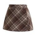 thumbnail image 1 of Girls Tweed Wool Plaid Skirts Bodycon Pencil A-Line High Waisted Mini Skirt Toddler School Uniform Skort Coffee, 12 Y, 1 of 4