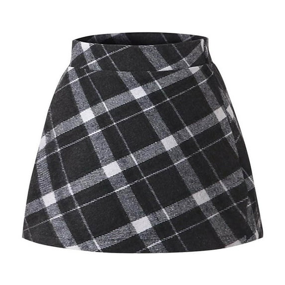 Girls Tweed Wool Plaid Skirts Bodycon Pencil A-Line High Waisted Mini Skirt Toddler School Uniform Skort Gray, 8 Y