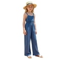thumbnail image 1 of Girls Tween Sleeveless Spaghetti Strap Jumpsuit Wide Leg Smocked Waist V-Neck Solid Blue,Size 10-11 T, 1 of 5