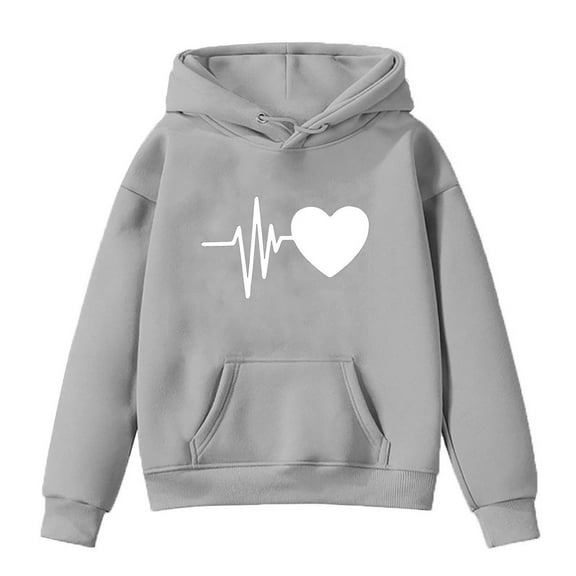 Girls Tween Sweatshirts 10/12 Heart Print Fleece Lined Hoodies Sweatshirts Long Sleeve Tops with Pocket 1-13T, Gray, 11 Years