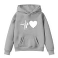 thumbnail image 1 of Girls Tween Sweatshirts 10/12 Heart Print Fleece Lined Hoodies Sweatshirts Long Sleeve Tops with Pocket 1-13T, Gray, 9 Years, 1 of 4