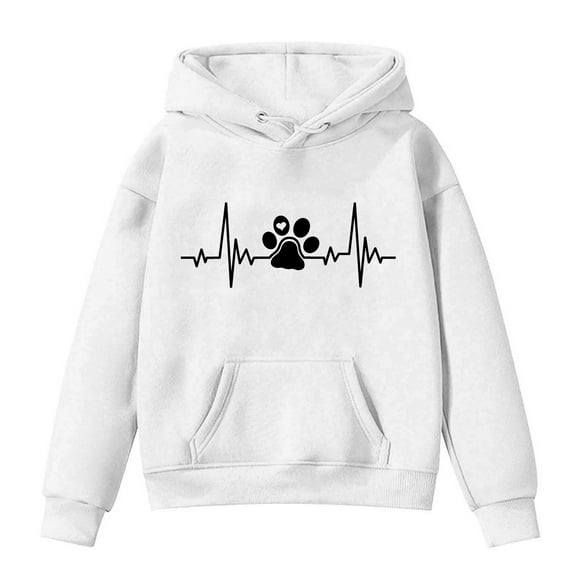 Girls Tween Sweatshirts 10/12 Heart Print Fleece Lined Hoodies Sweatshirts Long Sleeve Tops with Pocket 1-13T, White, 13 Years
