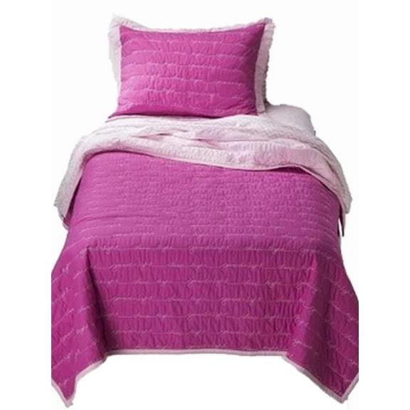 Girls Twin Quilt & Sham Set Hot Pink Goodnight Embroidered Sentiments Bedding