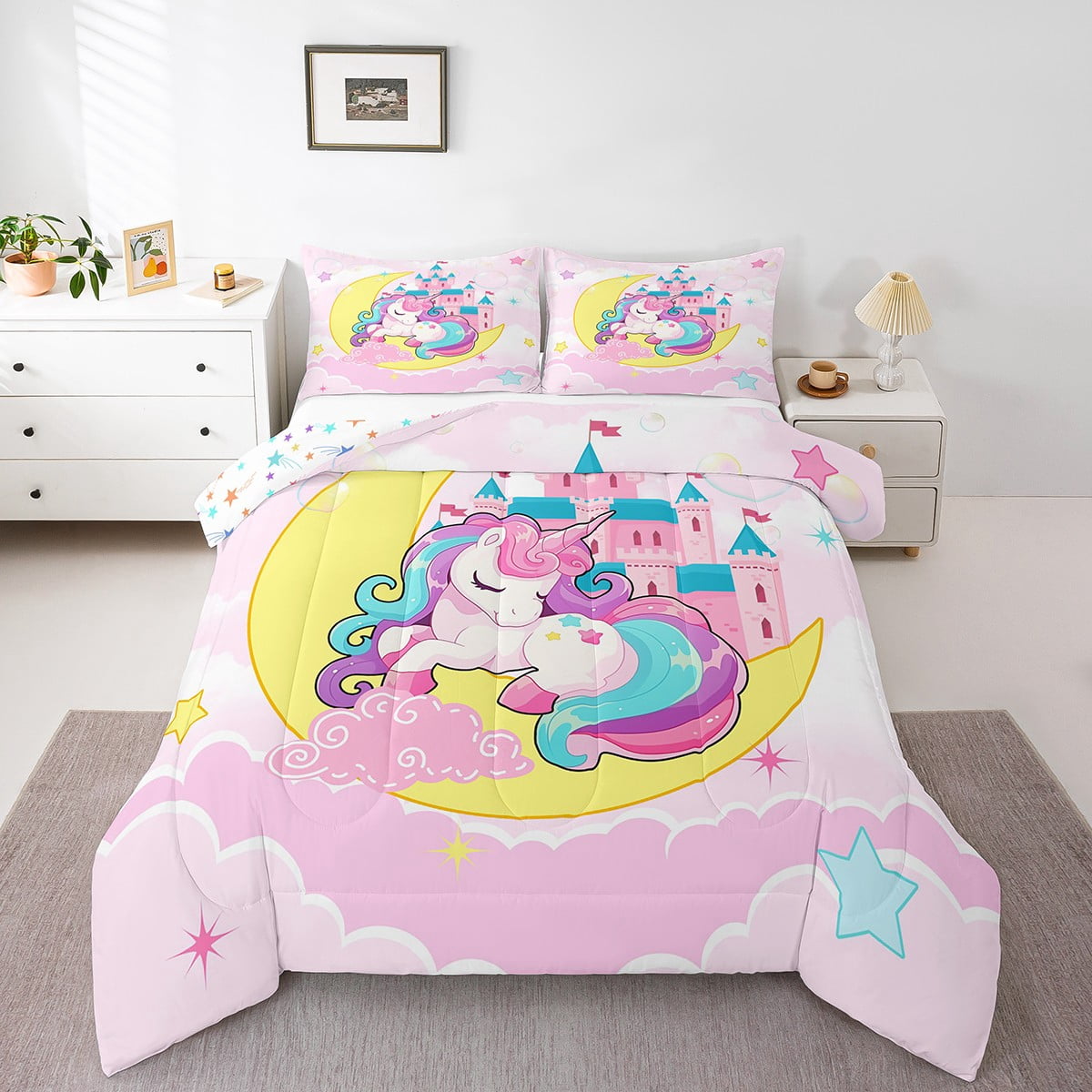Twin Size Rainbow Unicorn Bedding Pink Unicorn Comforter Set Cute ...