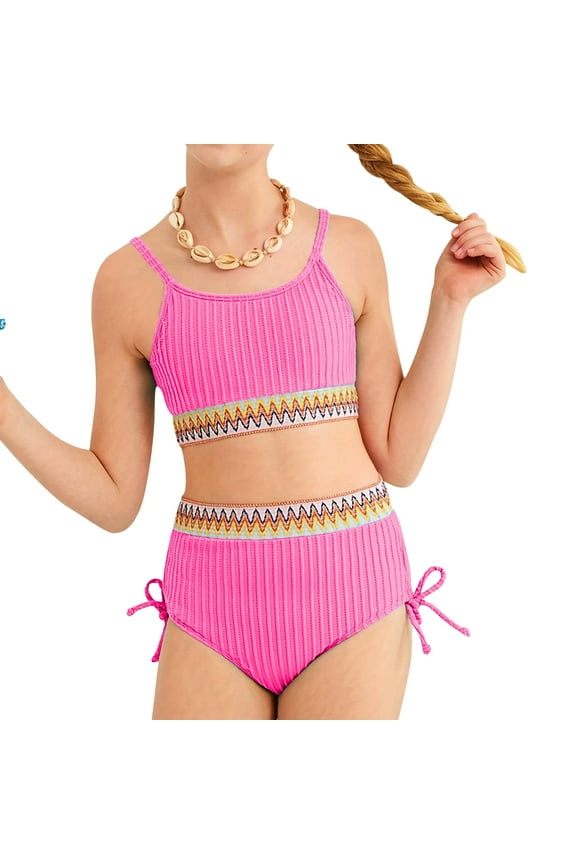 Girls Two Piece Bikini Set High Waist Swimwear With Removable Chest Pads For Teen Beach Pool