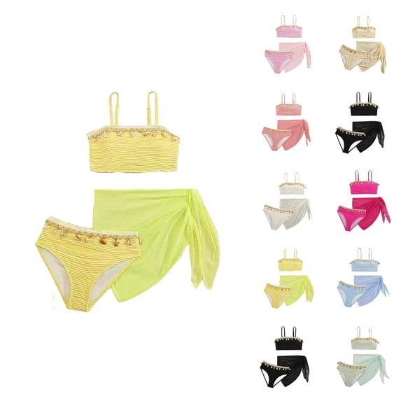 Girls Two Piece Bikini Swimsuit â Solid Color Tankini Top with Ruched Design + Matching Swim Shorts, Color-Blocked Bathing Suit for & Youth Girls Ages 9â16