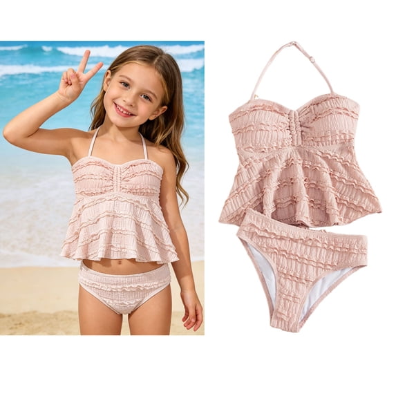 Girls Two-Piece Bikini Swimsuits Adjustable Straps Bikini Set with Chest Pad Girls Swim Suit 7-8 Years