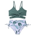 thumbnail image 1 of Girls Two Piece Criss Cross Bikini Bathing Suit Ribbed Crop Top Print High Cut Swim Bottoms for Teens 7-16, 1 of 7