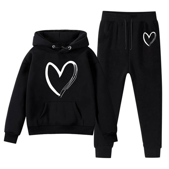Girls Two Piece Hooded Tracksuit Set Unisex Kids Casual Outfit Hoodie and Sweatpants