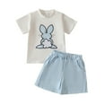thumbnail image 1 of Girls Two Piece Lounge Set Toddler Baby Summer Clothes Short Sleeve Cute T-Shirts Strip Shorts Set Casual Outfits Light Blue, 6M, 1 of 7