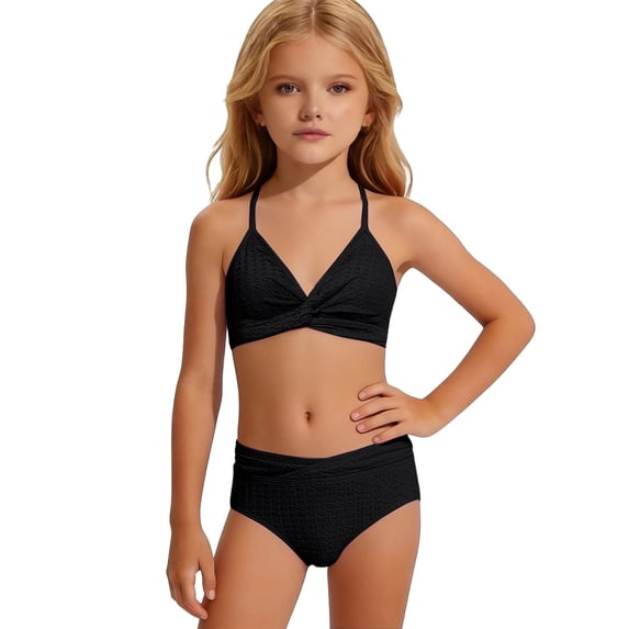 Girls Two Piece Open Back Swimsuit, Stylish Bikini Set for Youth Beach Swimwear