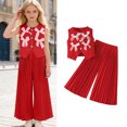 thumbnail image 1 of Girls Two Piece Outfits Bow Sleeveless Vest and Wide Leg Pants Set Girls Spring Clothes 4-5 Years Girls Outfits, 1 of 9