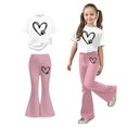 thumbnail image 1 of Girls Two Piece Outfits Short Sleeve Heart T-Shirt Top and Flared Pants Set Summer Outfits 8-9 Years Outfits for Girls, 1 of 3