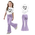 thumbnail image 1 of Girls Two Piece Outfits Short Sleeve Heart T-Shirt Top and Flared Pants Set Summer Outfits Little Girl Clothes 9-10 Years, 1 of 4