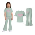 thumbnail image 1 of Girls Two Piece Outfits Short Sleeve Letter Print T-Shirt Top and Flared Pants Sets Summer Clothes for Teens 9-10 Years, 1 of 3