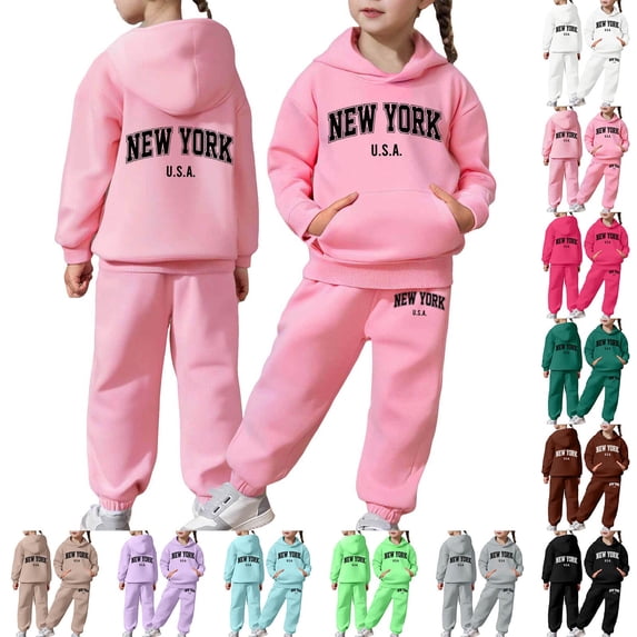 Girls Two Piece Outfits Size 7-8 Graphic Long Sleeve Sweatsuit Pullover Tops and Pants Soft Fall Toddler To Big Kid Sizes