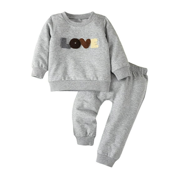 Girls Two Piece Outfits Toddler Girls Sweatsuit Long Sleeve Letter Embroider T Shirt Pullover Pants Toddler Clothes Girls Grey 2 Years-3 Years