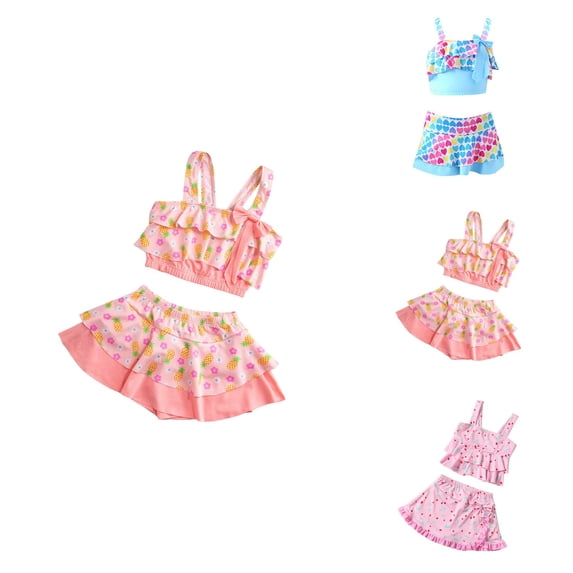 Girls' Two-Piece Rainbow Bikini Swimsuit with Cute Heart Print, Colorful Graphic Tankini for Swimming Pool, Hot Spring & Natatorium (Ages 3-14)