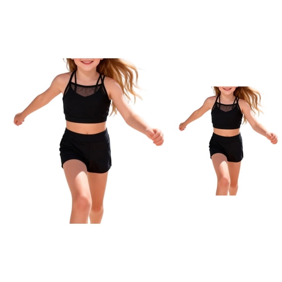 Girls Two-Piece Rash Guard Swimsuit – Long Sleeve Tankini Top & Swim Shorts for Toddler and Youth (Ages 4-10)