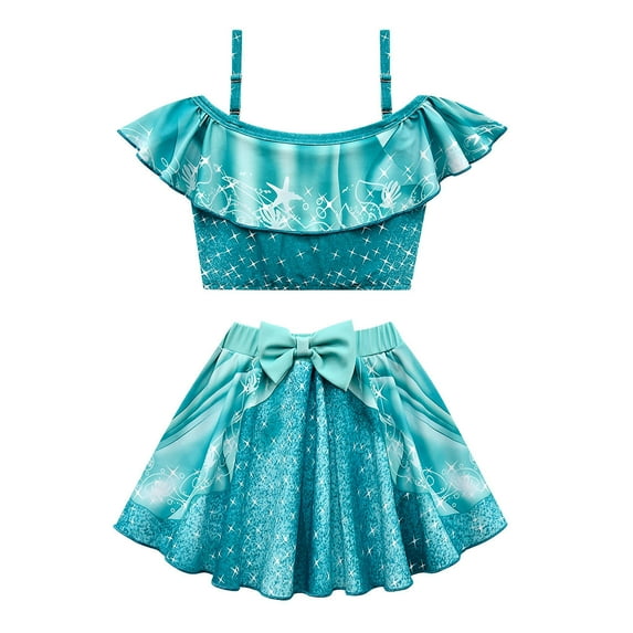 Girls Two-Piece Ruffled Princess Swimsuits Female Bikini Bathing Suits for Littler Girls 3-9Y