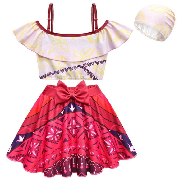 Girls Two-Piece Sea Adventure Princess Swimsuits with Swimming Cap Bikini Bathing Suit 3-4T