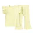 thumbnail image 1 of Girls Two Piece Sets 6M-5Y Cute Short Sleeve Tops and Pants Outfits Toddlers Kids Solid Color Comfort Going-Out Loungewear Suits Set, 1 of 7