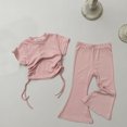 thumbnail image 1 of Girls Two Piece Sets Short Sleeve Tops and Pants Outfits Size 2-8 Toddlers Kids Casual Solid Color Soft Going-Out Loungewear Suits Set, 1 of 3
