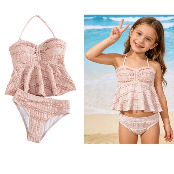 Girls Two Piece Swimsuit Adjustable Straps Girls Bikini with Chest Pad Bathing Suit Girls Size 13-14 Years