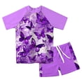 thumbnail image 1 of Lanbubble Girls Rash Guard Swimsuit Set Short Sleeve UPF 50+ 2 Pieces Bathing Suit 5-6 Years, 1 of 7