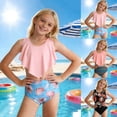 thumbnail image 1 of Girls Two Piece Swimsuit High Elasticity Solid Color Camisole with Floral Shorts Children's Swimming Girl's Swimwear, 1 of 5