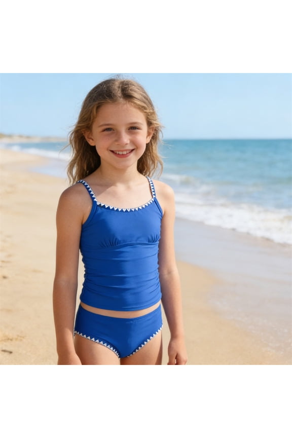 Girls Two Piece Swimsuit Solid Color Contrast Trim Padded Bathing Suit for Teen Youth 8 14 Years