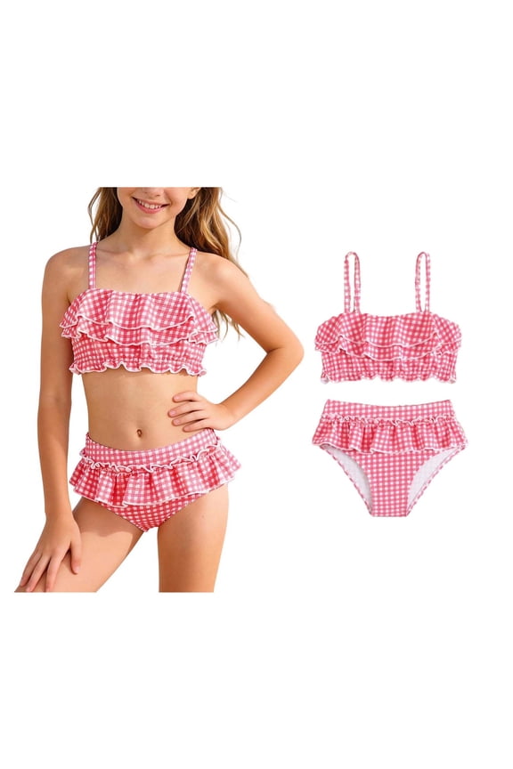 Girls Two Piece Swimsuits Bikini Set Ruffle Swimsuits Cute Girls Swimsuit Size 7-8 Years