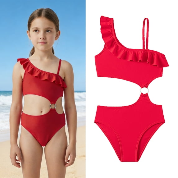 Girls Two Piece Swimsuits Ruffle Swimsuit with Chest Pad Tween Bathing Suits 11-12 Years