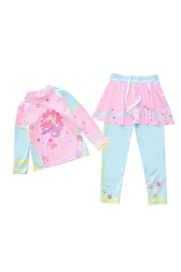 Girls Two Piece Swimwear Cute Cartoon Print Sun Bathing For Kids