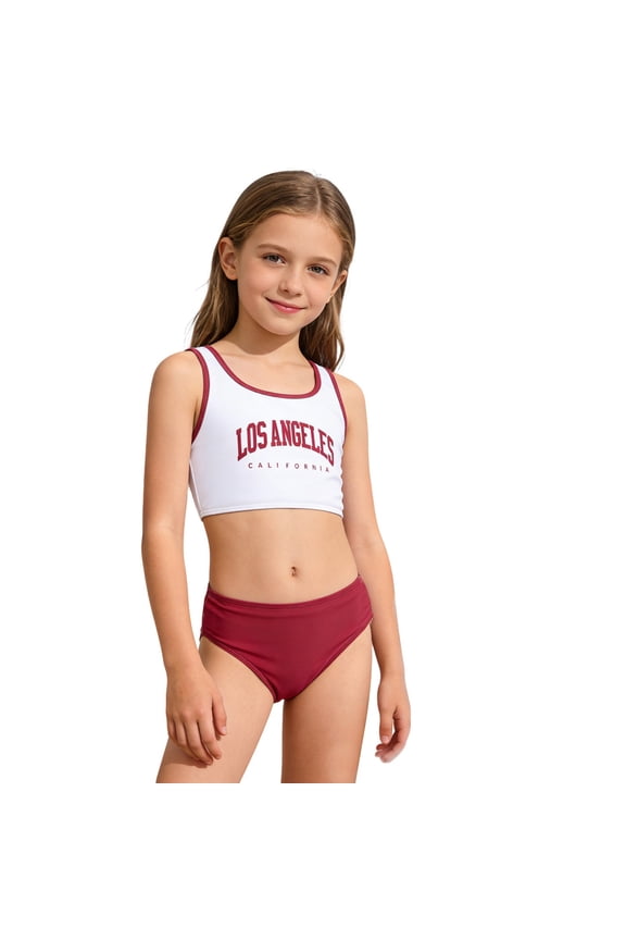 Girls Two Piece Swimwear High Waist Bikini Top With Conservative Shorts Cute Korean Style Swimsuits For Teen Youth