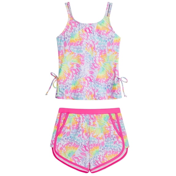G-irls Two Piece T-ankini Swimsuit Set UPF 50+ Sun Protection Rash Guard with Swim Shorts for Beach Pool