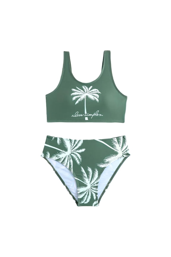 Girls Two Piece Tankini Swimsuit Set with Boyshort Bottom and Rash Guard Top for Summer Beach