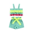 thumbnail image 1 of Girls Two Pieces Clothes Set,  Sleeveless Ruffle Suspender Top + Tie-Up Bowknot Shorts Outfits, 1 of 8