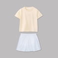 thumbnail image 1 of Girls Two Pieces Sets Cotton Back-to-School Comfy Cute Skirt Short Sleeve T-shirts Cheerleading Performance Set Beige 1-12 Years, 1 of 5